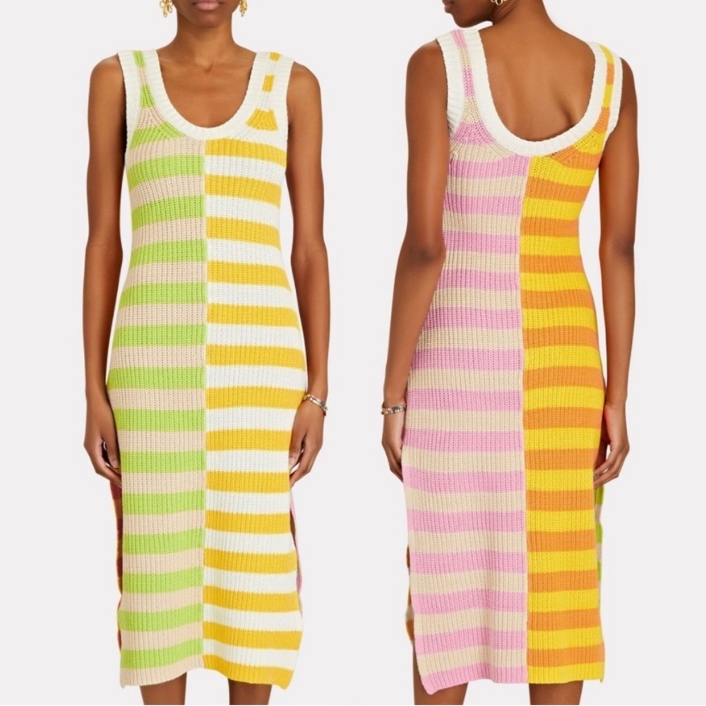 STAUD Seashore Capri Stripe Rib Knit Midi Dress - Picture 2 of 10